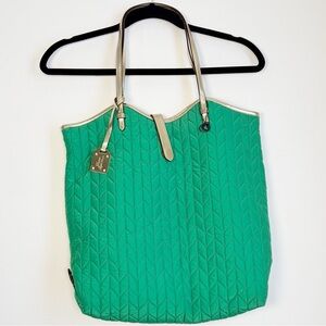 Lauren Ralph Lauren Kelly Green Quilted Tote Bag w/Chevron Pattern, Logo HangTag